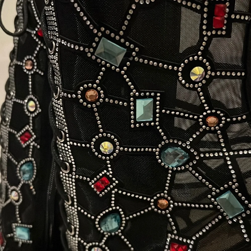 Brand New Azalea Wang GEM Black Mesh Jewel Bootie Heels, 10 - Picture 3 of 8